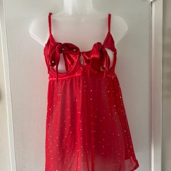SEXY ~ HOT ~ Red Glitter BabyDoll Lingerie - Picture 2 of 8